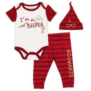 Harry Potter Baby Clothes Set 3pc Onesie Pants Hat Girls Boys Kids I'm a Keeper